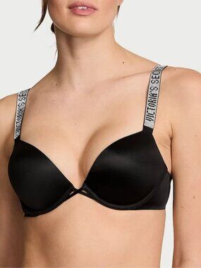 VICTORIA'S SECRET Sexy Black Add 2 Cups Push Up Bombshell Rhinestone 36DD Bra